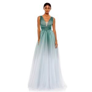 NWT Mac Duggal Women's Ombre Metallic Prom Evening Dress Gown Jade 20380
